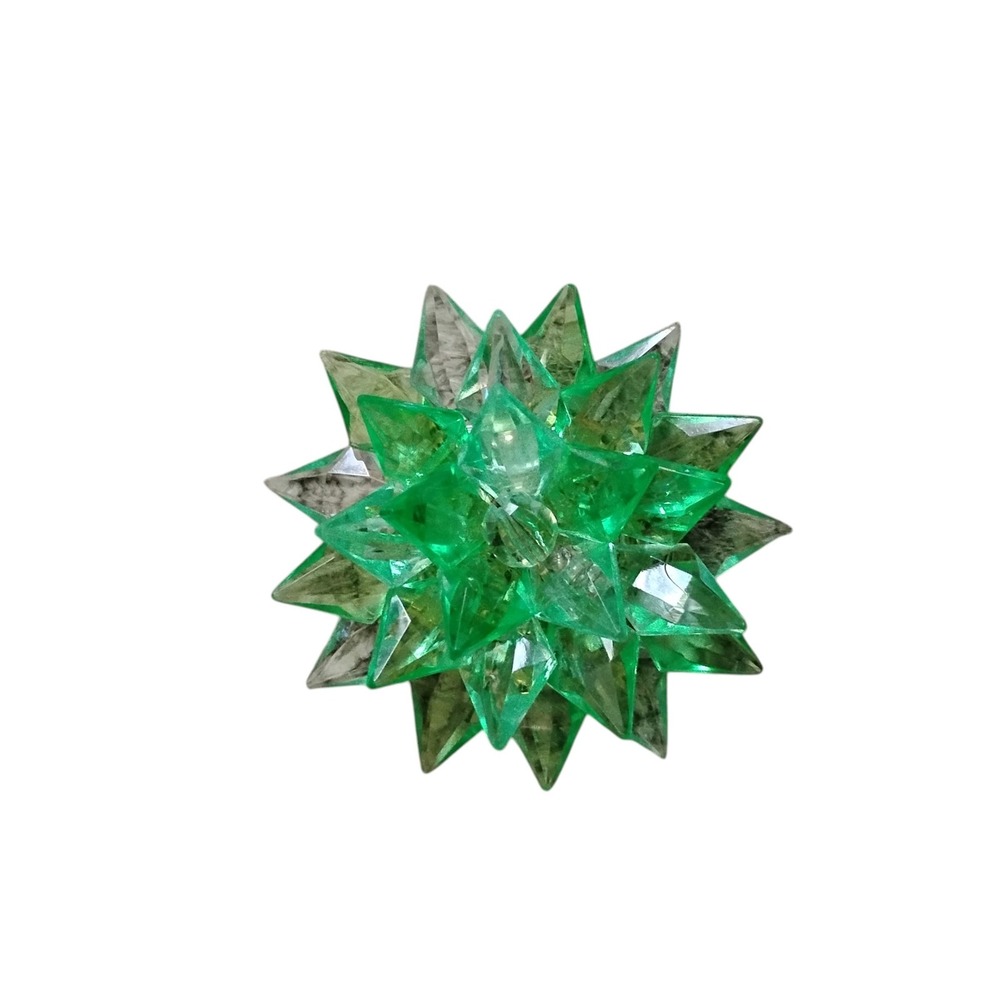 Vintage Starburst Brooch Green Clear Faceted Plastic Hong Kong Mid Century Pin